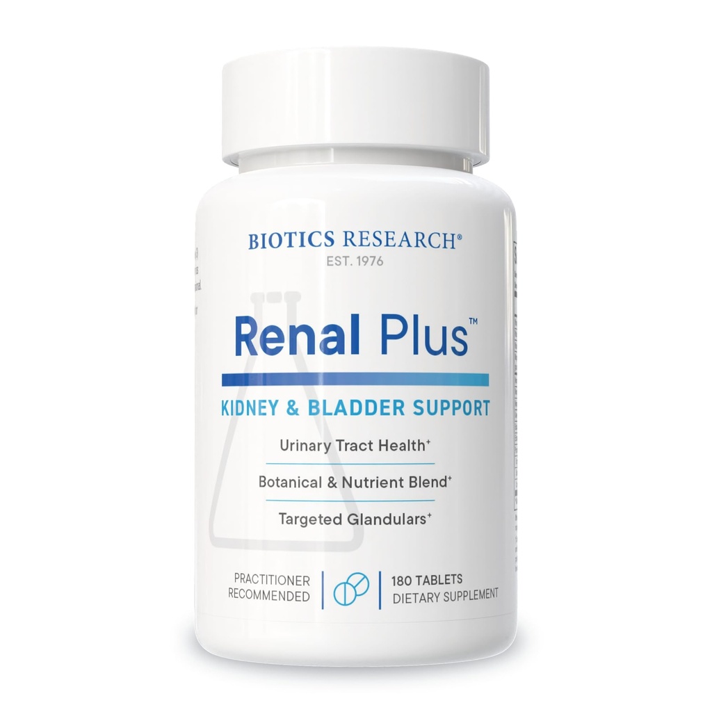 Biotics Research Renal Plus - תמיכה טכנית, Glandular ותזונה עבור הפונקציה Optimal Renal. Kidney Health & Supports Urological Function -Ulva ursi, Buchu Leaf, Echinacea, Cranberry-180Tabs