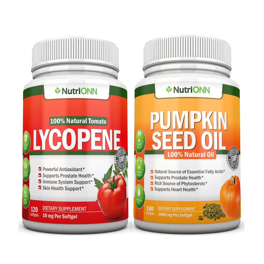 AcONN Pumpkin Seed Oil Softgels Lycopene קפסולות Combo - תמיכה ממוקדת עבור Prostate & Urinary Health