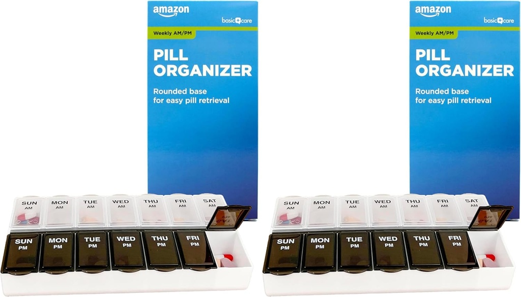 טיפול בסיסי (7-Day) AM/PM Pill מארגנת, ויטמין Case ו- Medicine Box, השוואות גדולות, 2 פעמים ביום, שחור ו Clear Lids (Pack of 2)