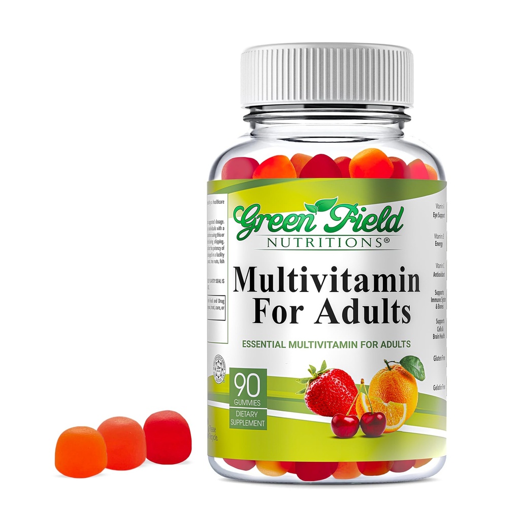 דיאטות גרינפילד חלאל Multivitamins עבור מבוגרים | 90 ויטמינים חללים לנשים וגברים | All Essential Gelatin חינם Halal Gummy ויטמין, מינרלים, Folic Acid, Biotin, Gluten Free, non-GMO, Vegetarian