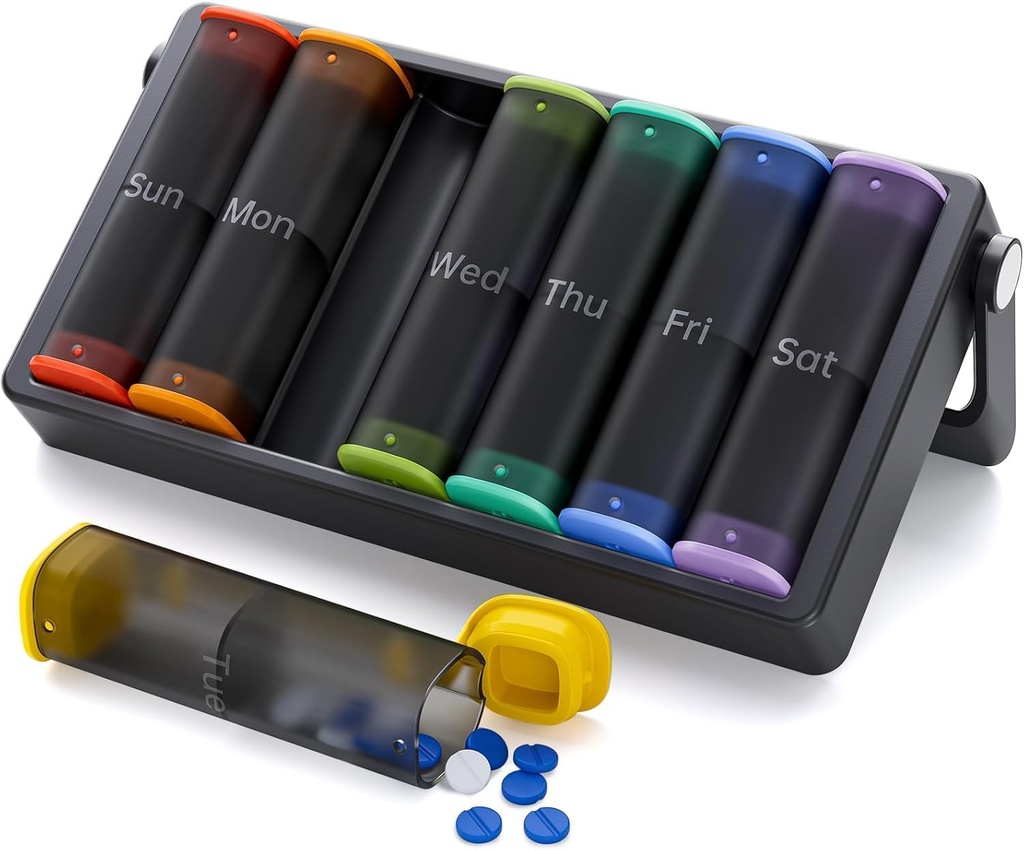 מארגנת גלולות שבועיות 1 פעם ביום (שחור) ו- Weekly Pill Organer 2 פעמים ביום (Translucent-Black)
