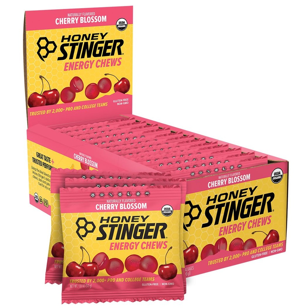 Honey Stinger Organic Cherry Blossom Energy Chew, Gluten Free & Caffeine Free, for Exercise, Running and Performance, Sports Nutrition for Home & Gym, Pre and Mid Workout, 21.6 Ounces (Pack of 12)