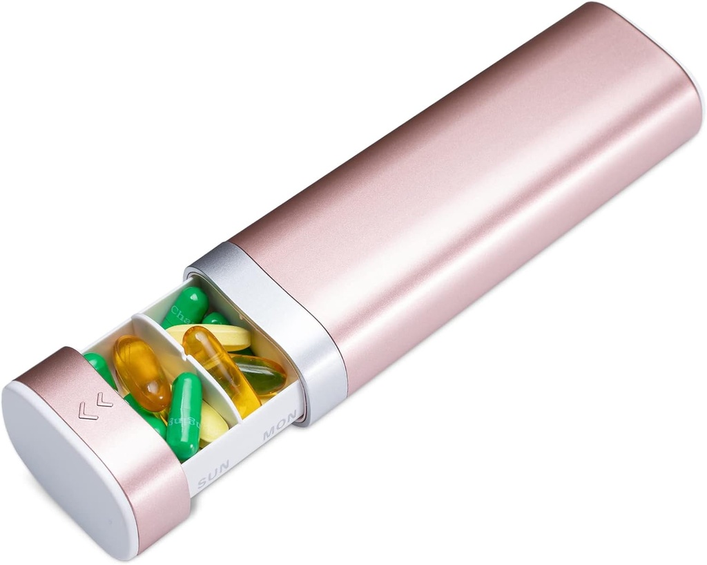 Betife Travel Pill מארגנת יום 7 שבועי, קומפקטית כל יום Pill Box, Portable Medicine Case, Pill Holder עבור תוספי ויטמינים, Drawer-Shaped Pills מארגנת (Pink)