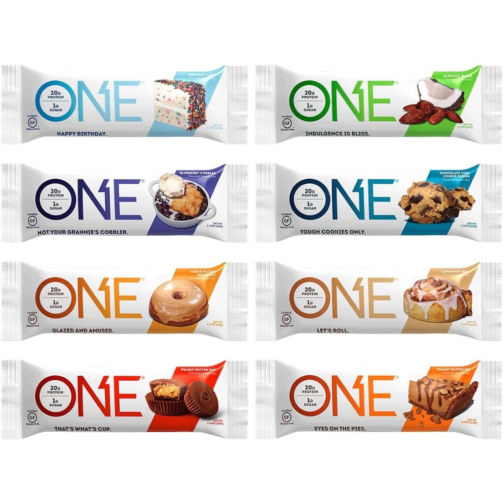 1 חלבונים Bars, Sampler Variety Pack, Gluten חינם עם 20g חלבון ו 1g סוכר, Pantry Staples, 2.12 oz (8 Count)