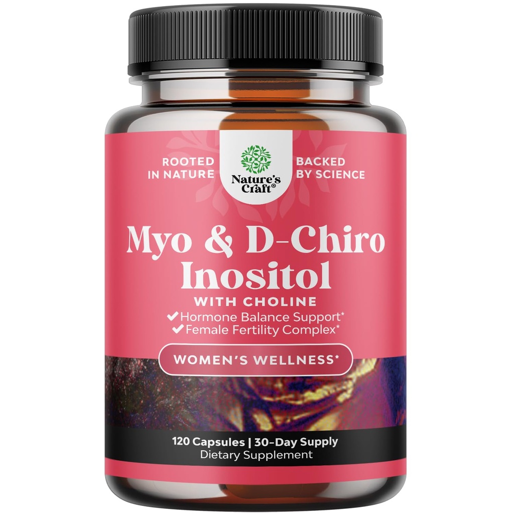 Myo-Inositol & D-Chiro Inositol קפסולות - תוסף Choline Inositol עבור מחזור ותמיכה פוריות - נשים הורמון איזון תוספת עם Myo & D-Chiro Inositol Plus Choline bitartrate
