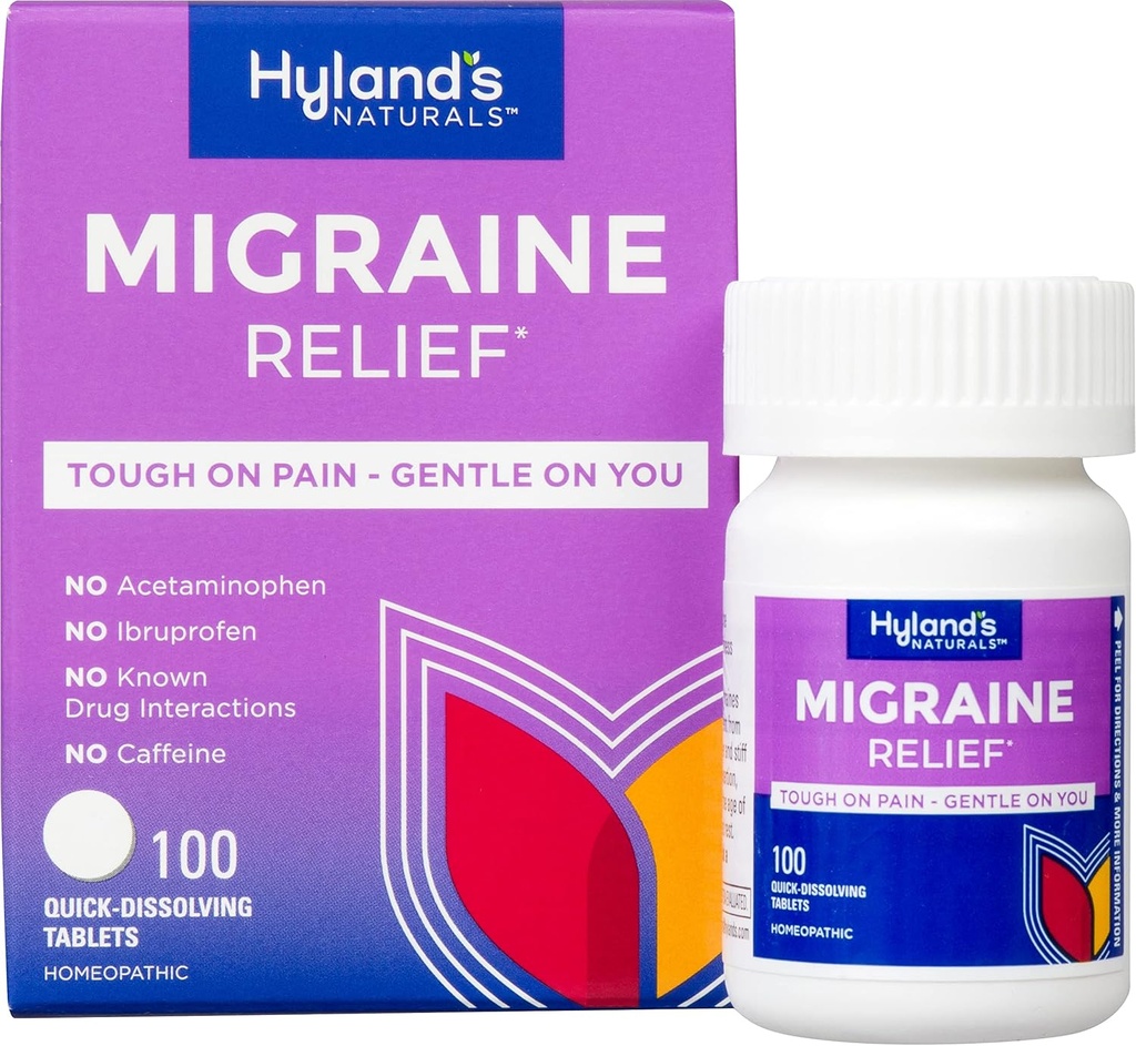 Hyland's Migraine Headache Natural Pain Reliefs, Pack of 1, 100 Count (Packaging May Vary)