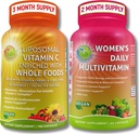 Antioxidant & Immunity Support Bundle - Liposomal ויטמין C 1500 מ"ג עם אורגני Acerola Cherry & Camu + Women's Daily Multivitamin עם ברזל, Superfoods, Probiotics & Enzymes - טבעוני, non-GMO