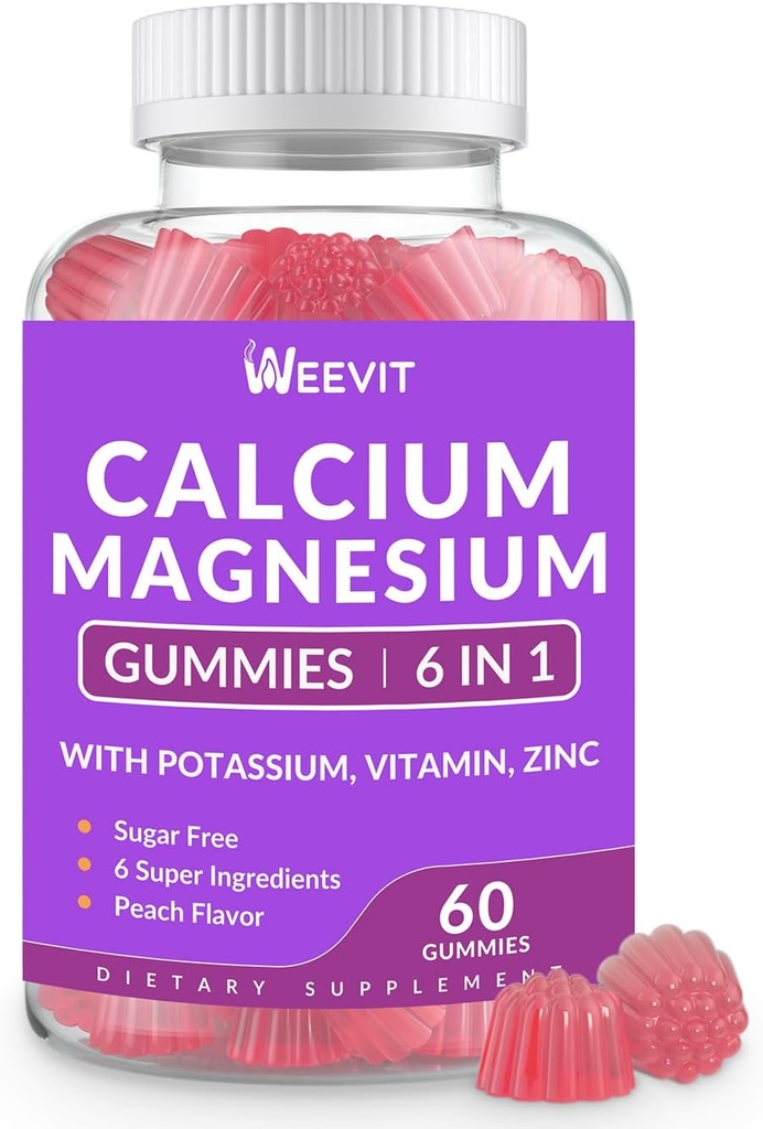 סוכר חינם Calcium חניכיים תוספת 600 מ"ג, Calcium Magnesium Zincmies עם ויטמין D3 K2, Potassium, Absorption CA Gummy עבור העצם, שיניים ושרירים