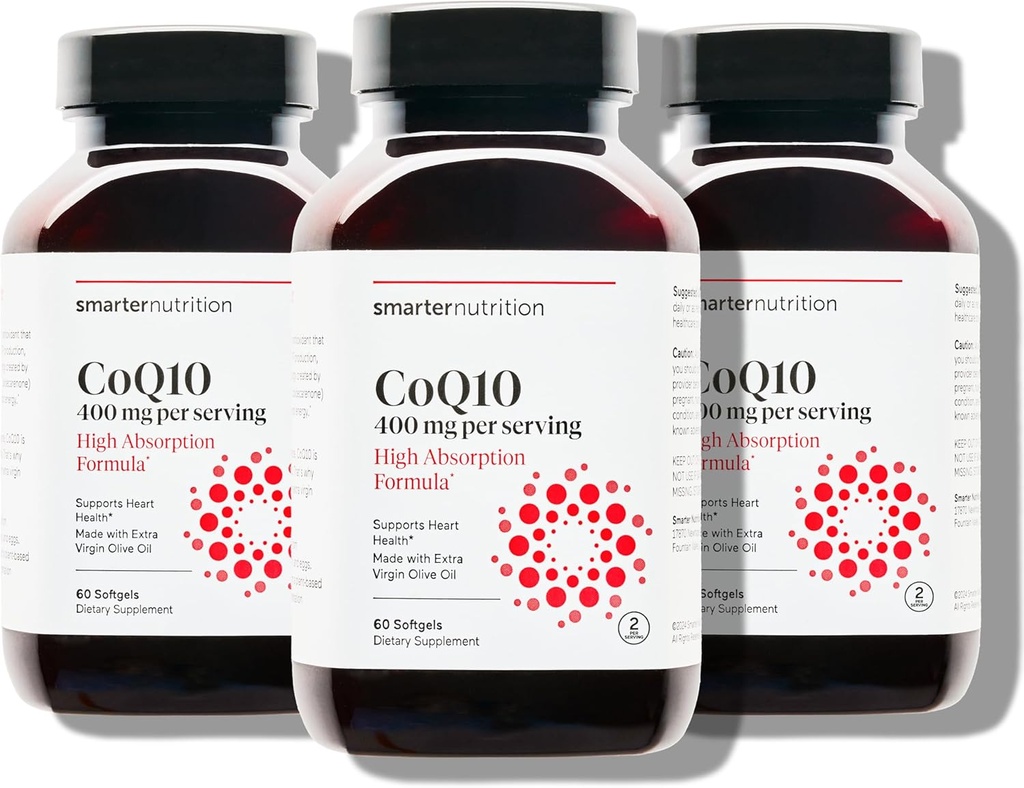SMARTERNUTRITION CoQ10 400 מ"ג גבוה Absorption - באופן טבעי פורה Ubiquinone w / Organic Cold-Pressed אוליב שמן - לבריאות הלב, אנרגיה סלולרית - Non-GMO, Gluten Free - 180 הרוזן