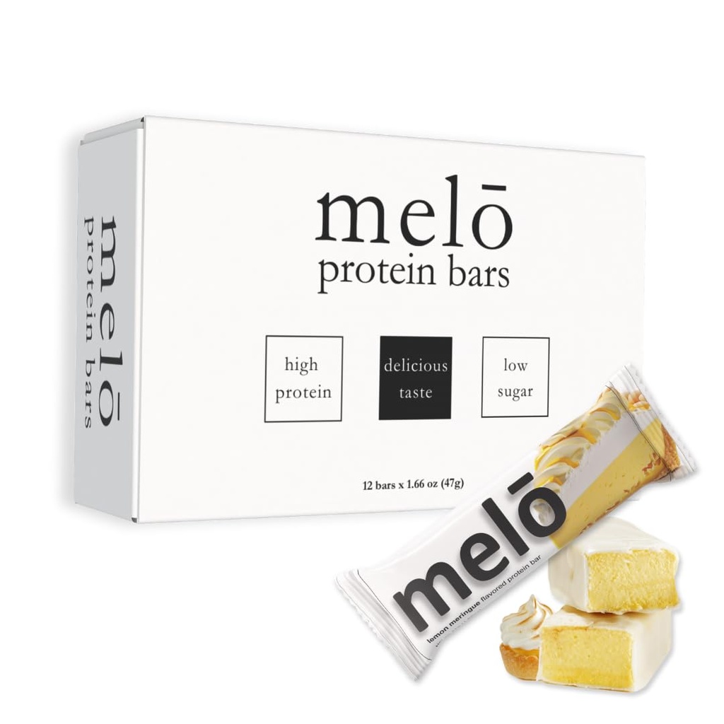melō protein bars (12 count, Lemon Meringue)- high protein, low sugar, fluffy marshmallow-like center, gluten free snack with no artificial sweeteners