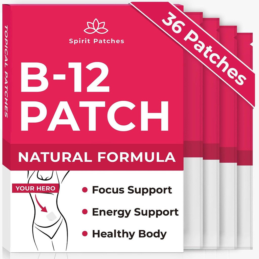 B12 Patches (Pack of 36) - 100% טבעי ויטמין פטס לנשים, אנרגיה, פוקוס וגוף תמיכה, עצמי-Adhesive Transud Patches - שיפור פורמולה