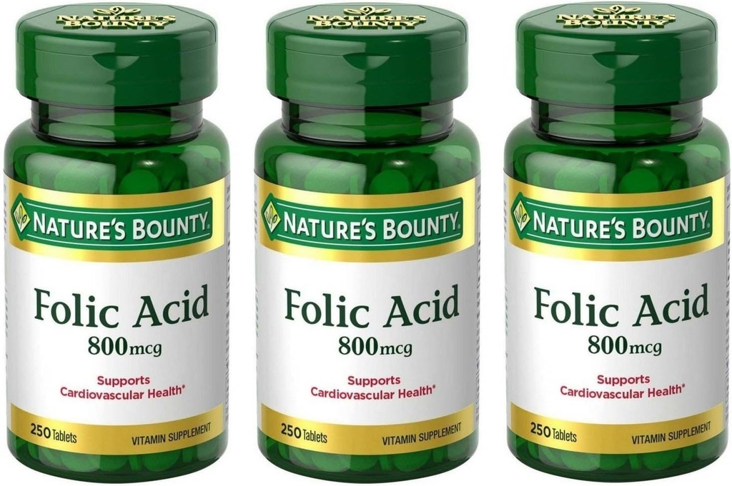 Folic Acid 800 mcg טבליות כוח מקסימלי, 3 בקבוקים (250 הרוזן)