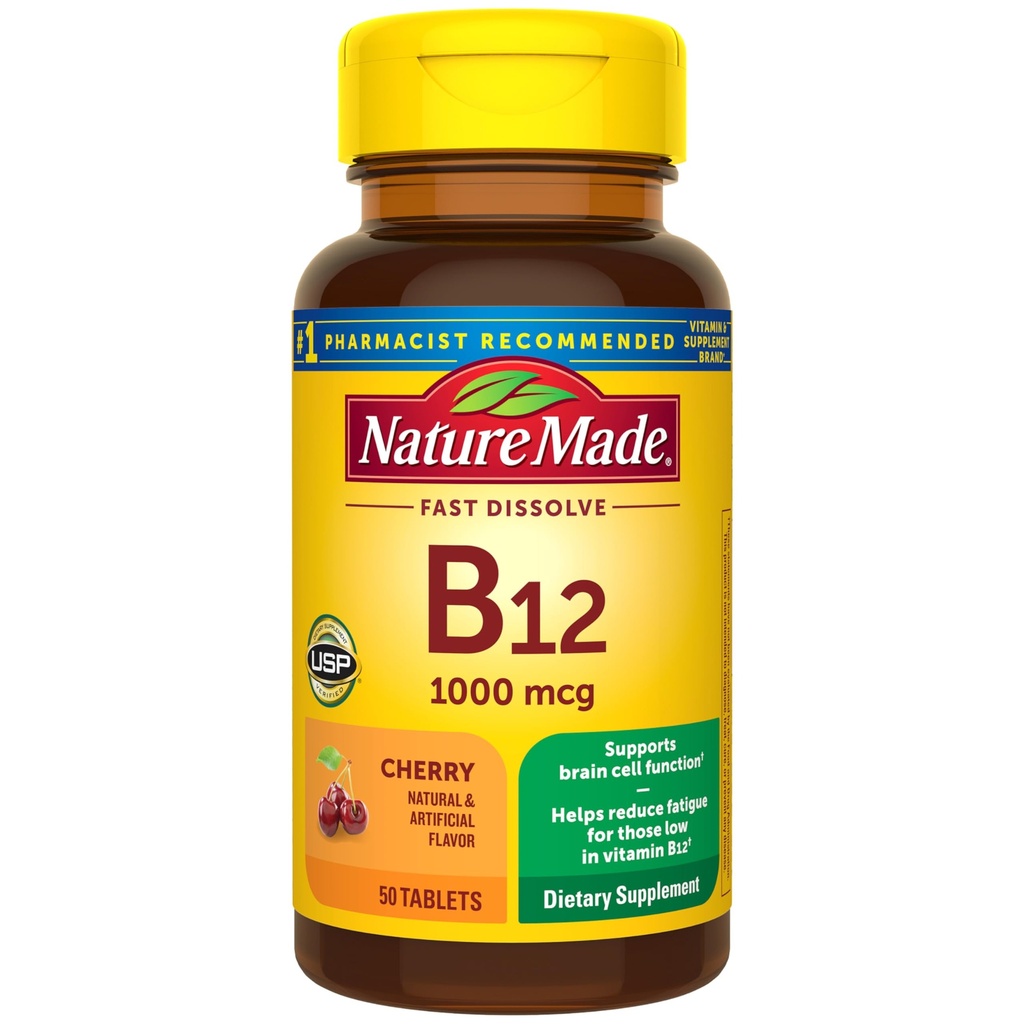 הטבע עשה ויטמין B12 1000 mcg, קל לקחת sublingual B12 עבור אנרגיה metabolism תמיכה, 50 סוכר חינם דיסלוט טבליות, 50 יום אספקה