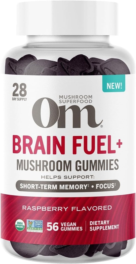 Om Mushroom Superfood Brain Fuel+ Gummies, 28 משרתות, תוספת של Raspberrymy עם אריה לזיכרון ומקדו
