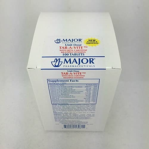 תרופות עיקריות Tab-A-Vite עם Beta Carotene ויטמינים מרובים 100 טבליות (3 Pack)