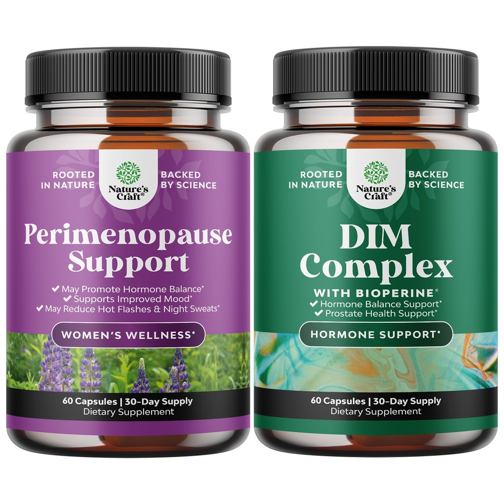 Bundle of Complete Perimenopause Supplement for Hot Flashes Night Sweats Hormone Balance & Mood Support and Pure DIM with Bioperine - DIM Estrogen Blocker for Hormone Balance & Prostate Health