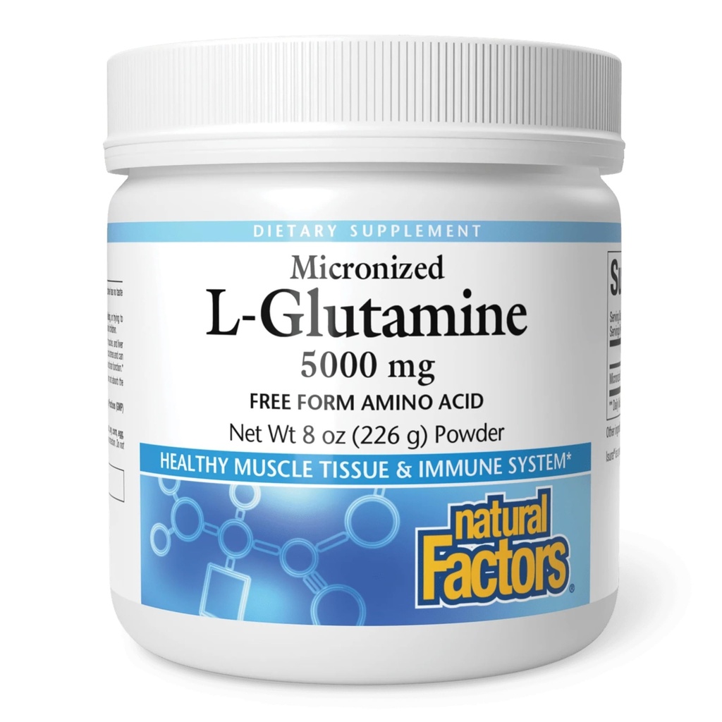 Natural Factors, Micronized L-Glutamine לשתות 5000 מ"ג, תומך שרירים ותפקוד Immune, 8 Oz