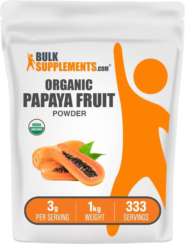 אבקת הפירות של BulkSupplements.com Organic Papaya - אבקת פלאדורינג, שמקורה ב- Carica Papaya פירות - Gluten Free, 3g לכל משרת, 1kg (2.2 lbs) (Pack of 1)