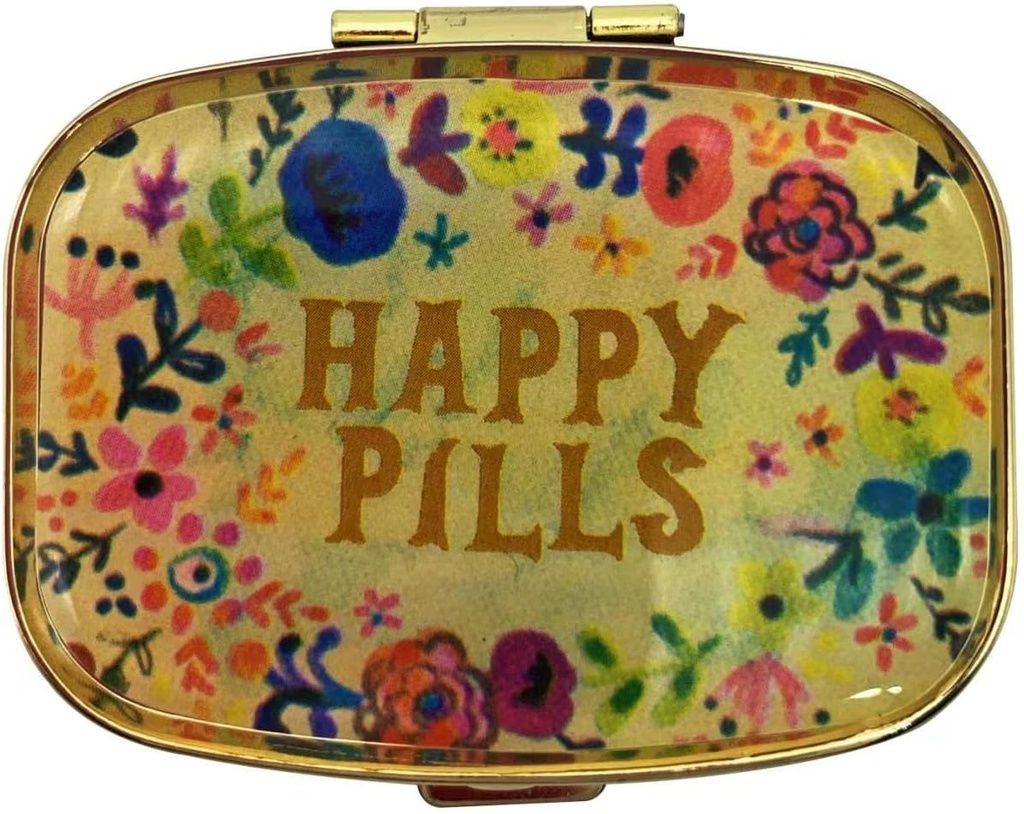 Happy Pills Pill Productionser Metal Pill Case Travel Friendly Portable Pill Box Container to Hold Tylenol/Vitamins/Fish Oil/Supplements/Meds/Tablet for Purse/Pocketet