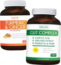 Save 11 (23% Off) - Gut Balance Bundle - Gut Complex with Caprylic Acid for Balanced Gut Health & Probiotic Support (120 קפסולות) & Turmeric & ג'ינג'ר עם 95% Curcumino & Bioperine (90 קפסולות)
