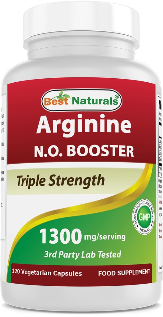 Best Naturals L-Arginine NO Booster Triple Strength 1300 mg Serving 120 Veg Capsules - Made with L-Arginine, AAKG, L-Citrulline, Beet Powder