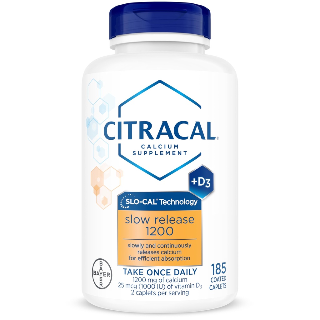 Citracal Slow Release- Calcium 1200 מ"ג עם ויטמין D3, מגנזיום, תוסף Calcium, תמיכה בריאות העצם, Take Once Daily Caplet, 185 Count