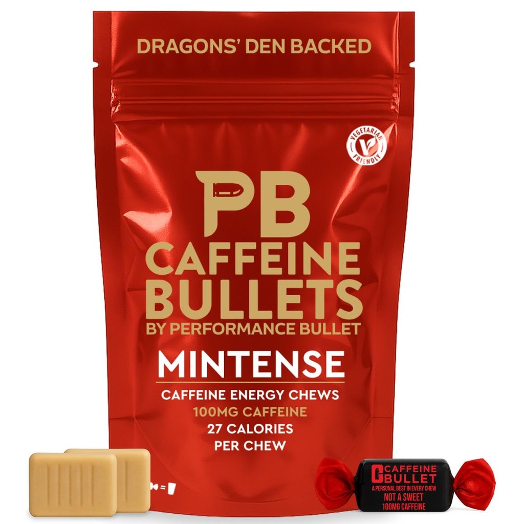 Caffeine Bullet 4 Mint Caffeine Chews = 400mg Caffeine Kick, Faster Than Energy gels & Cycling Chews for a mid-Race Endurance Sports and Gaming Caffeinated Energy Boost…