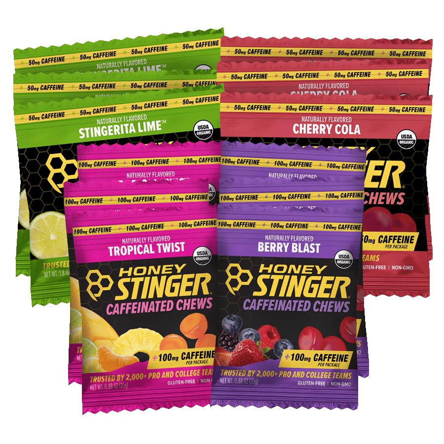 Honey Stinger Caffeinated Energy Chew Variety Pack, Gluten Free, with Caffeine, for Exercise, Running and Performance, Sports Nutrition for Home & Gym, Pre and Mid Workout, 21.6 Ounces (Pack of 12)