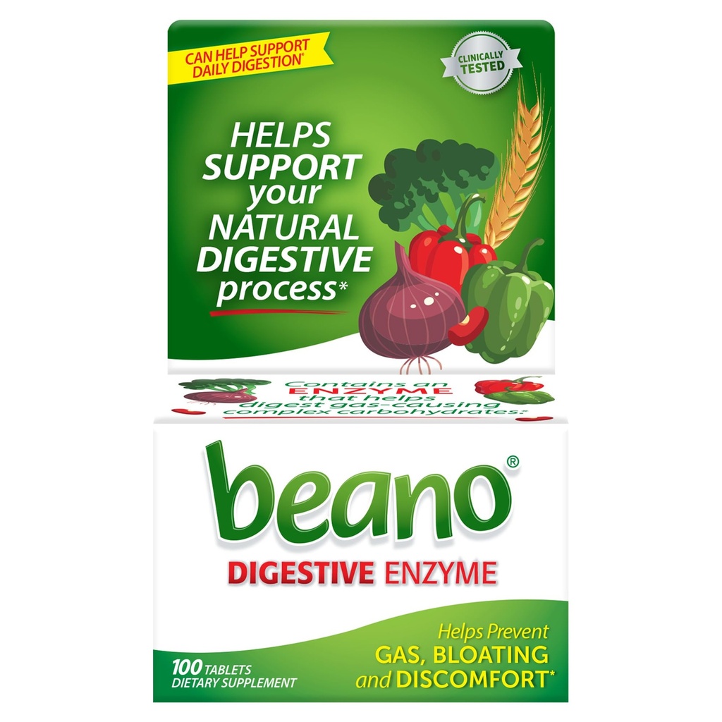 Beano Digestive Enzyme, מניעת גז עבור מבוגרים, מסייע למנוע גז ו Bloating, 100 טבליות