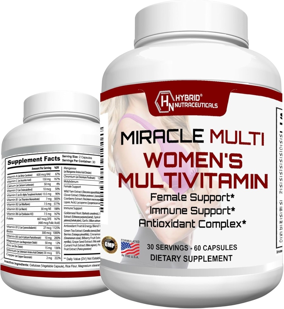 MiracleMulti Multivitamin לנשים - נשים תמיכה פורמולה, תמיכה כספית, מינרלים, ביוטין, Antioxidants & Superfoods Band - 60 קפסולות
