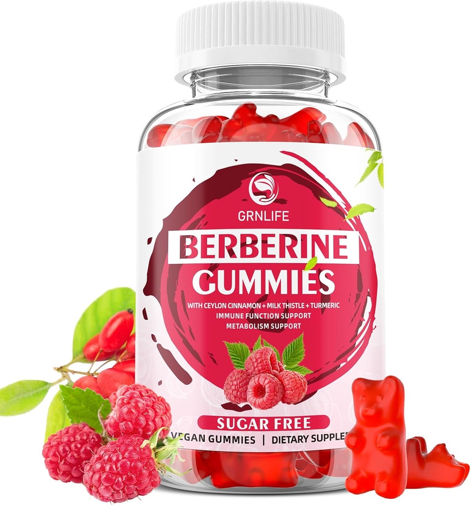 Bberine Gummies עם Ceylon Cinnamon 1500 מ"ג High Potency Berberine HCL תוספת עבור Immune ו Metabolism תמיכה, סוכר חינם, Raspberry Flavor - 60 Count Count Count