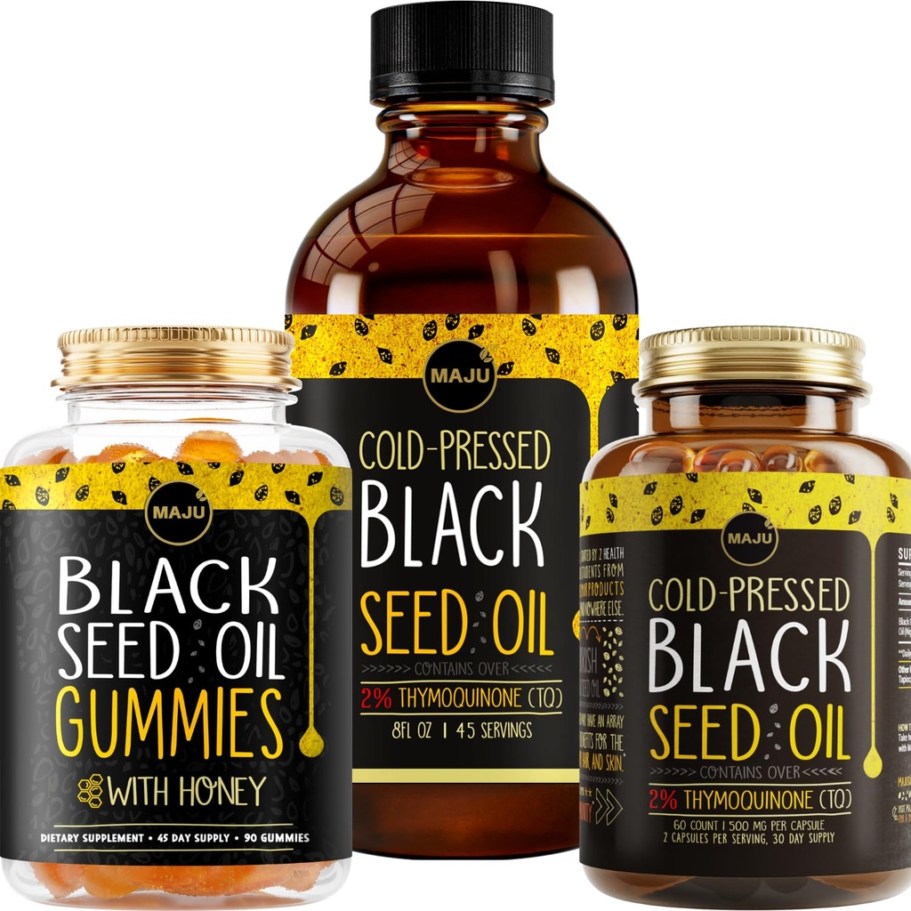 Superfoods Black Seed Oil 3in-1 Bundle, חניכיים, קפסולות ונוזל