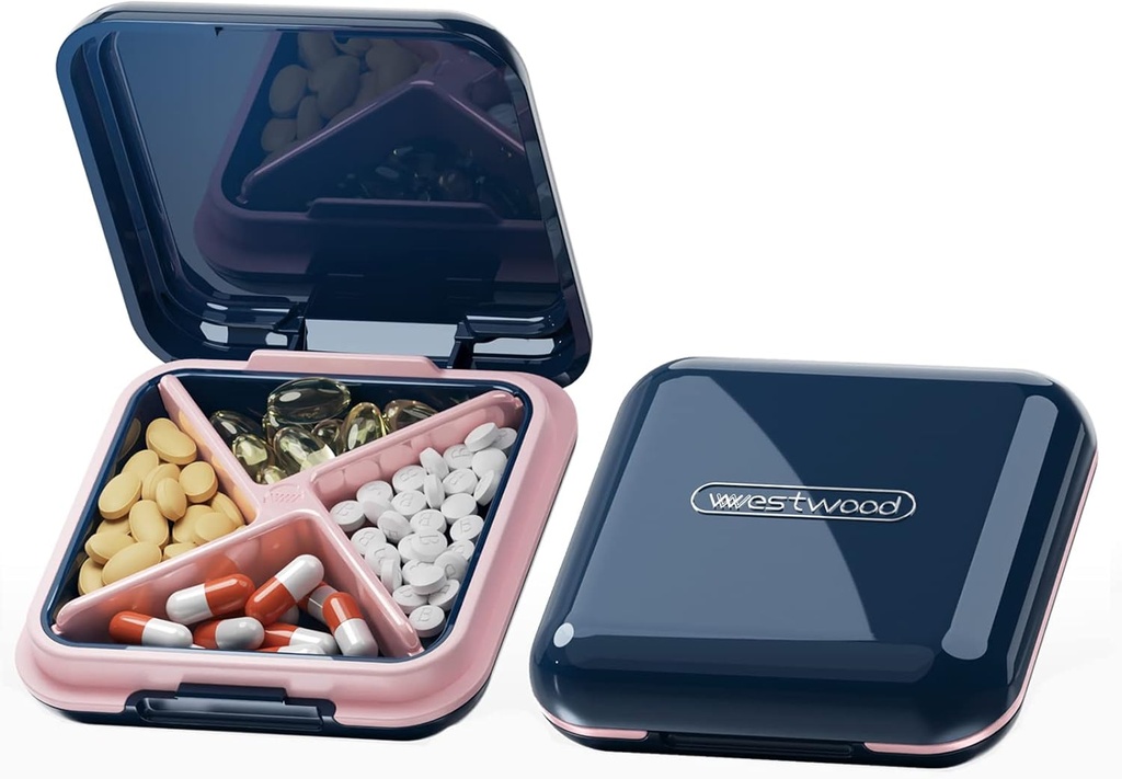 DUBSTAR Pill Box - מים עמידים ב-Daily Small Case for Purses Pocket Compact Travel Medicine Holder for Vietnams, Fish Oils,Supplements,Medication (Deep Blue)