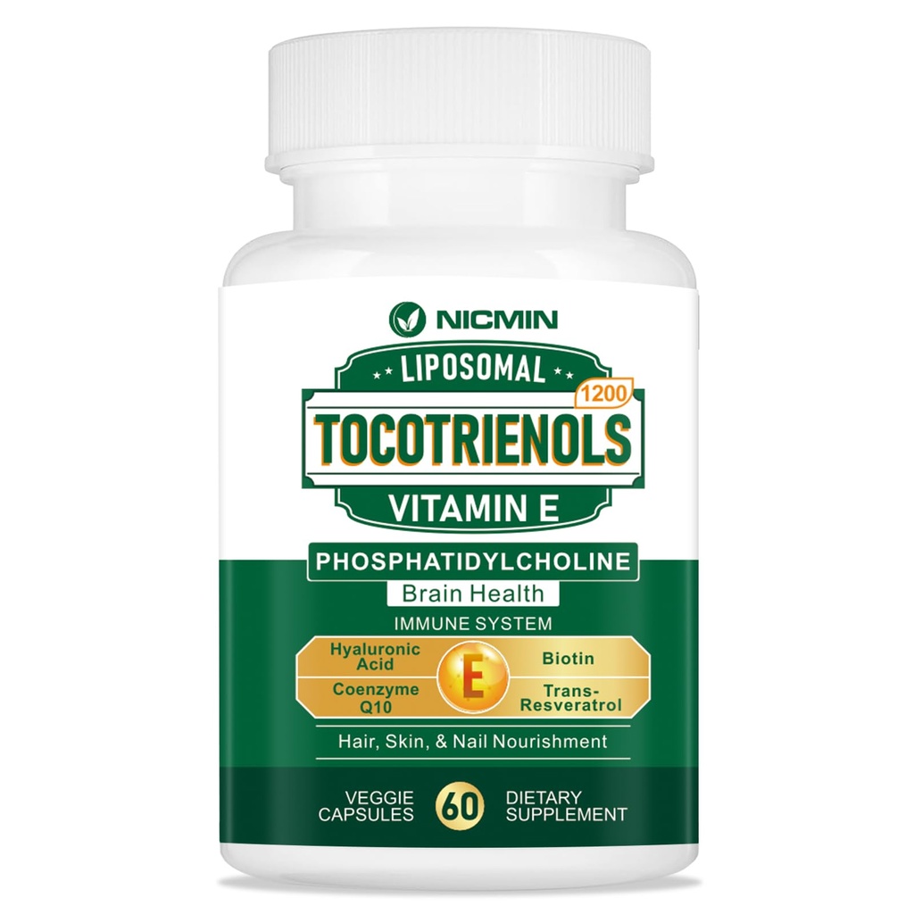 1200MG ויטמין E Tocotrienols Liposomal Tocotrienols תוסף עם Phosphatidylcholine, 95% דלתא-tocotrienols ו 5% Gamma-tocotrienols, Absorption גבוהה ללב, תפקוד המוח 60 קפסולות
