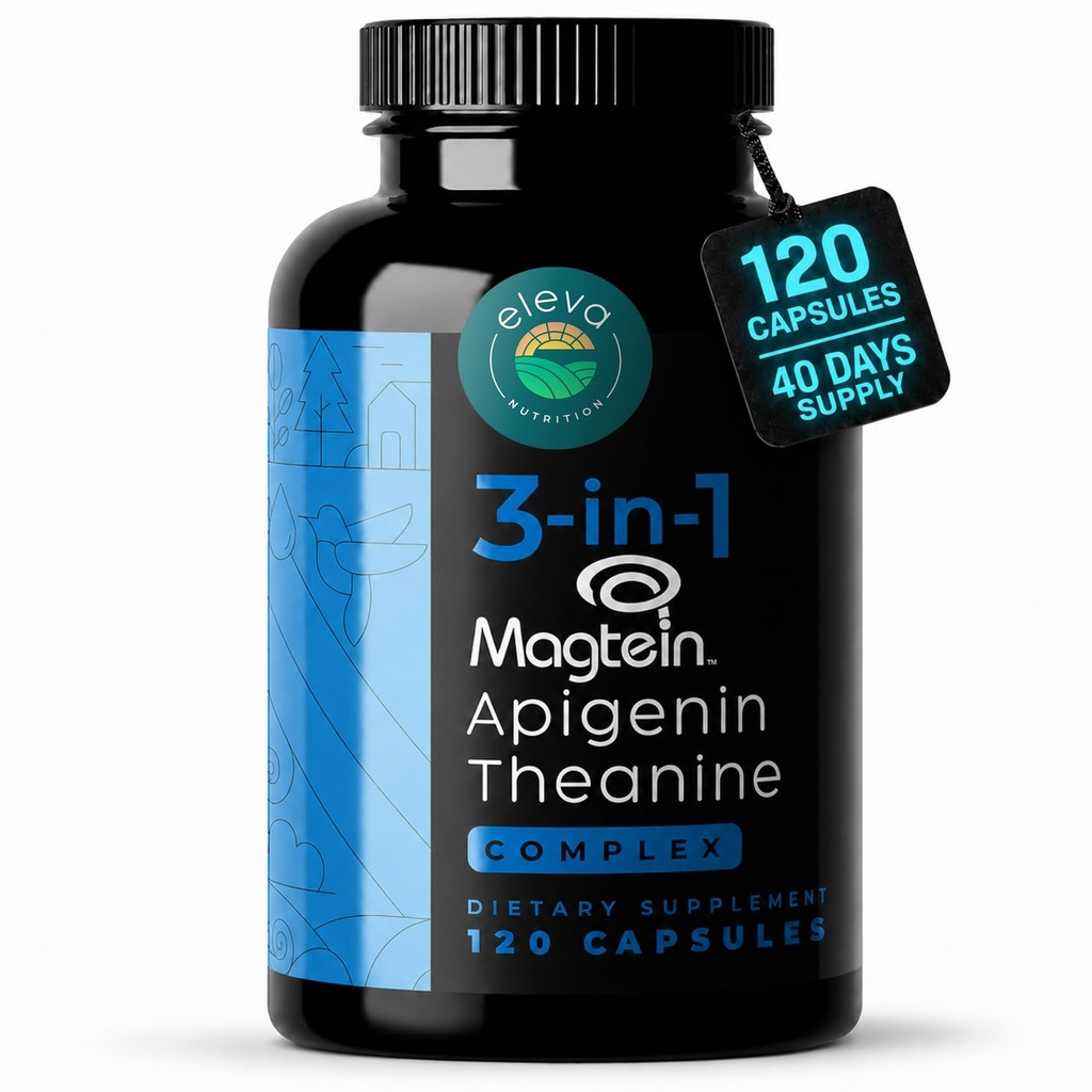 Magnesium Theanine L-Threonate Apigenin תוסף עבור Sleep Aid 3- in-1 מורכב תוספת תמיכה מרגיעה - Melatonin-Free Magnesium - Zero Fillers - Gluten Free & Non-GMO-120 Veggie קפסולות