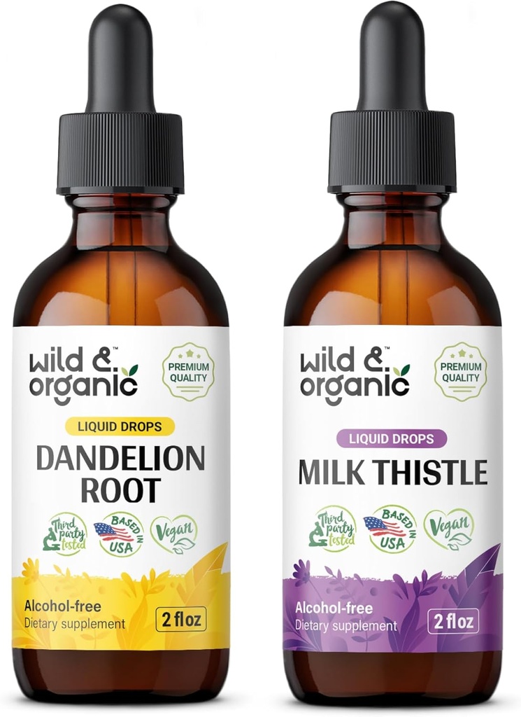 Wild & Organic Dandelion Tincture 2 fl oz & Milk Thistle Tincture 2