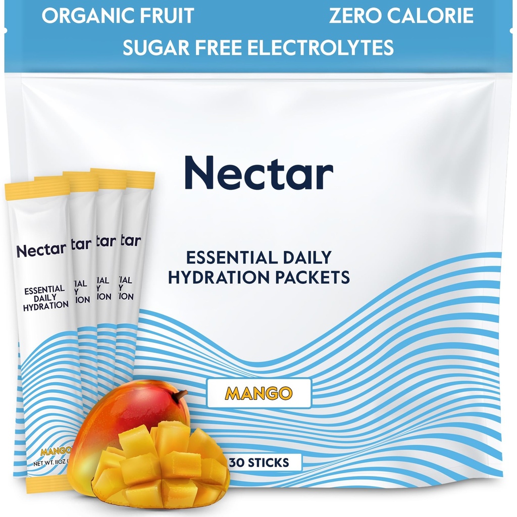 Nectar hydrotion Packets - Electrolytes אבקת Packets - סוכר חינם ו 0 Calorie - אורגני פירות נוזלי 4 פוליטיס אבקה עבור Dehydration Relief & Rapid Rehydration (Mango 30 Pack)