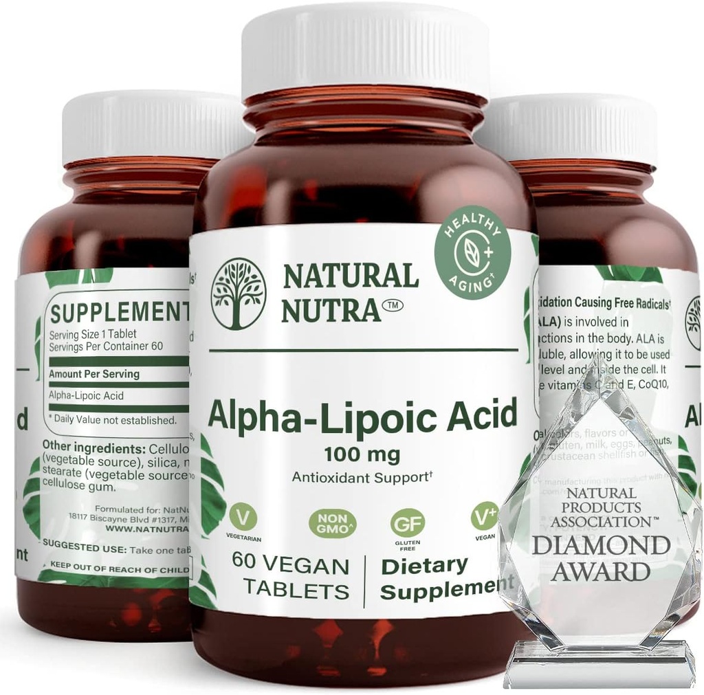 טבעי Nutra R-Alpha Lipoic Acid, שיפור העצם ובריאות הלב, לשפר את תפקוד הזיכרון, לשפר את תפקוד עצבי פונקציונלי Contributes לבריאות הכוללת, Gluten חינם 100 מ"ג, 60 טבעוני ו טבליות Vegetarian.