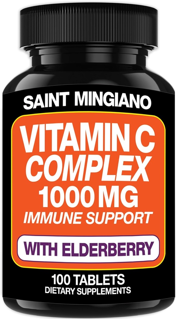 ויטמין C 1000 מ"ג עם תוסף Elderberry - Double The Standard Dosage עם 14 רכיבים פורמולה - 100 קפסולה / 3 חודשים