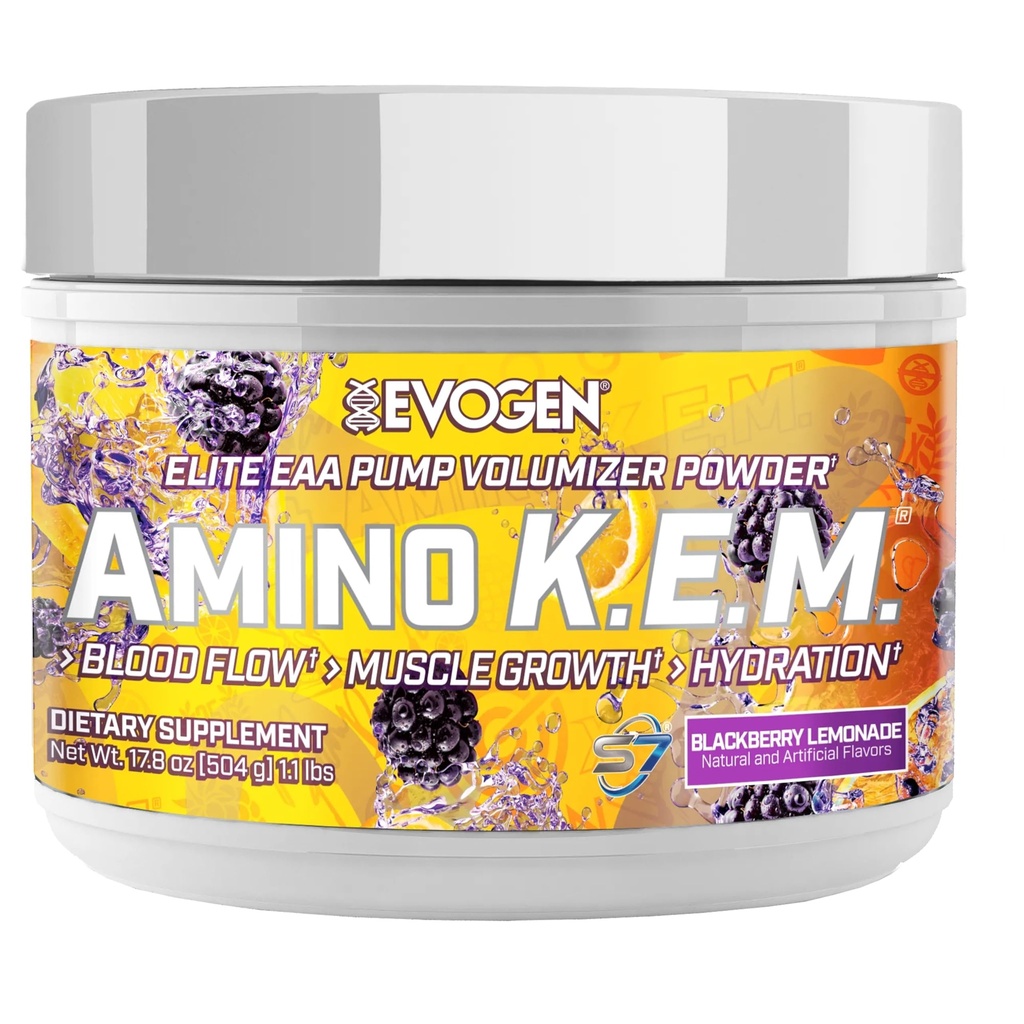 Evogen Amino K.E.M. - EAA & BCAA אבקת משאבה Volumizer | BCAAs Amino Acids תוספת של זרימת דם, צמיחה שרירים, ו הידרציה | BlackBerry Lemonade | 30 משרתים