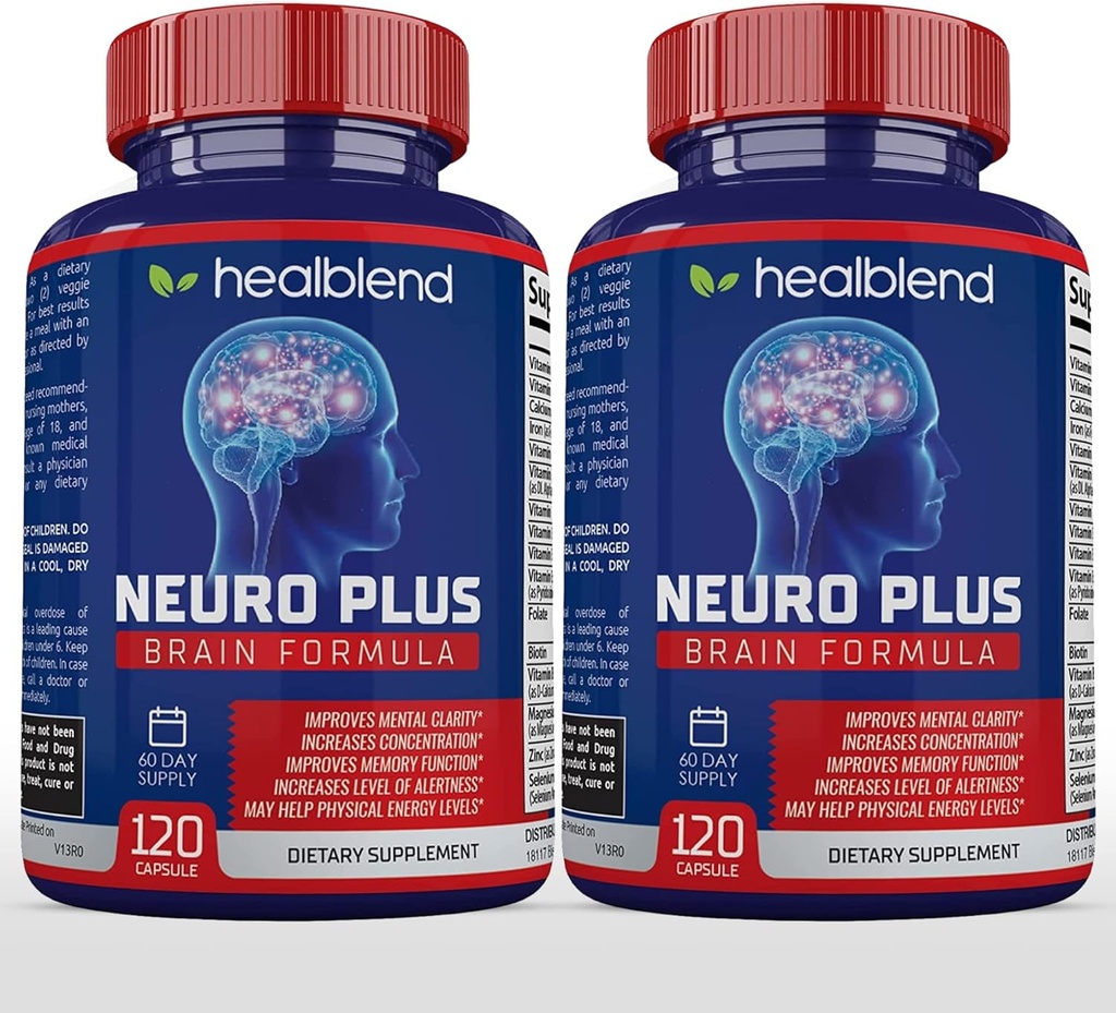Neuro Plus Brain & Focus פורמולה - Nootropic Brain Booster תוסף, תומך בבריאות המוח, בהירות נפשית וריכוז - משפר ריכוז ואנרגיה נפשית - 120 קפסולות (2)