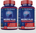 Neuro Plus Brain & Focus פורמולה - Nootropic Brain Booster תוסף, תומך בבריאות המוח, בהירות נפשית וריכוז - משפר ריכוז ואנרגיה נפשית - 120 קפסולות (2)