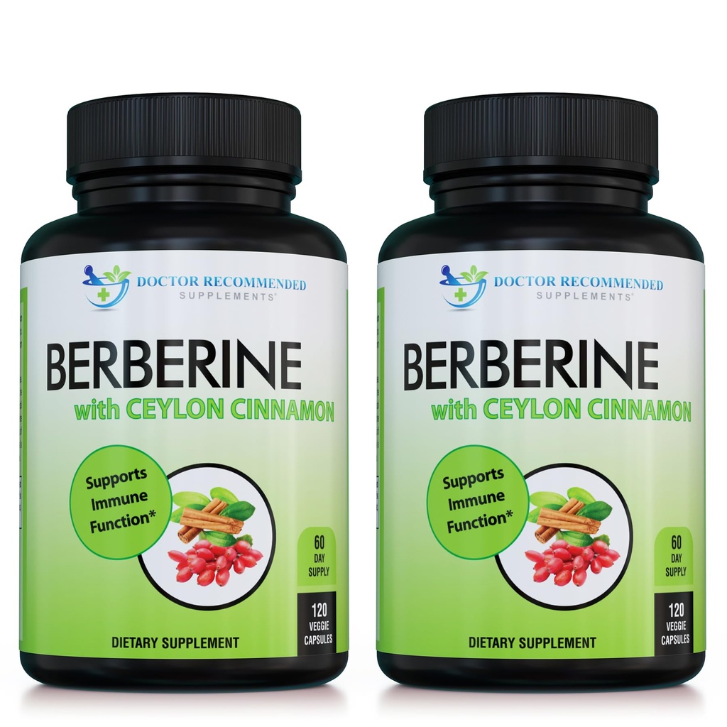ברברין עם Ceylon Cinnamon - 1200 מ"ג Berberine & 100 מ"ג אורגני Ceylon Cinnamon - 120 קפסולות Veggie, מערכת החיסון בריאה Cardiovascular Heart & Gastro מעיים (Pack של 2)
