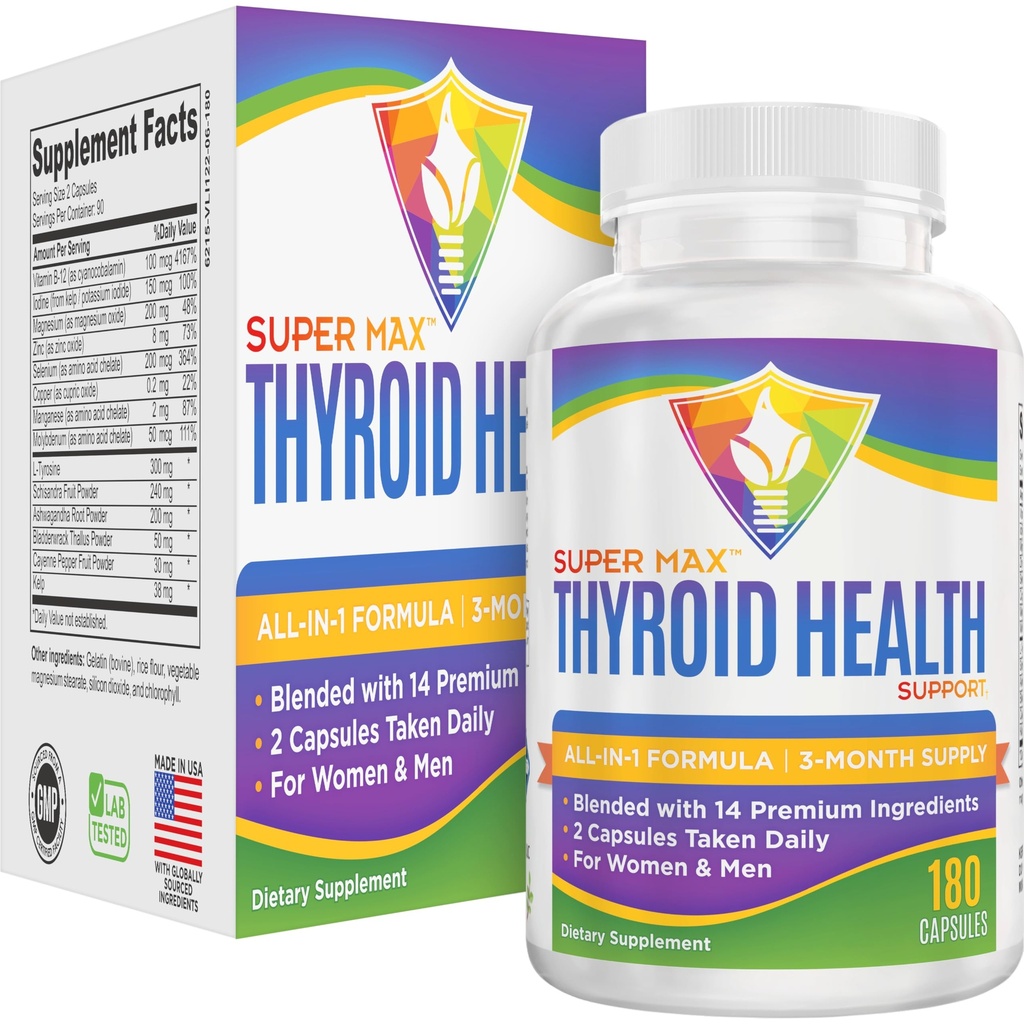 3Month Thyroid תומך תוסף (All-in-1) פורמולה עם 14 Active Ingredients | תוספי Thyroid Health Complex | Yourroid Support for Women & Men