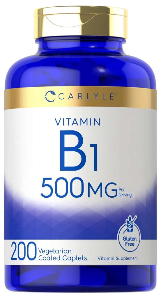 Carlyle ויטמין B1 500 מ"ג (Thiamine) | 200 טבליות צמחוניות | Non-GMO ו- Gluten Free Supplement