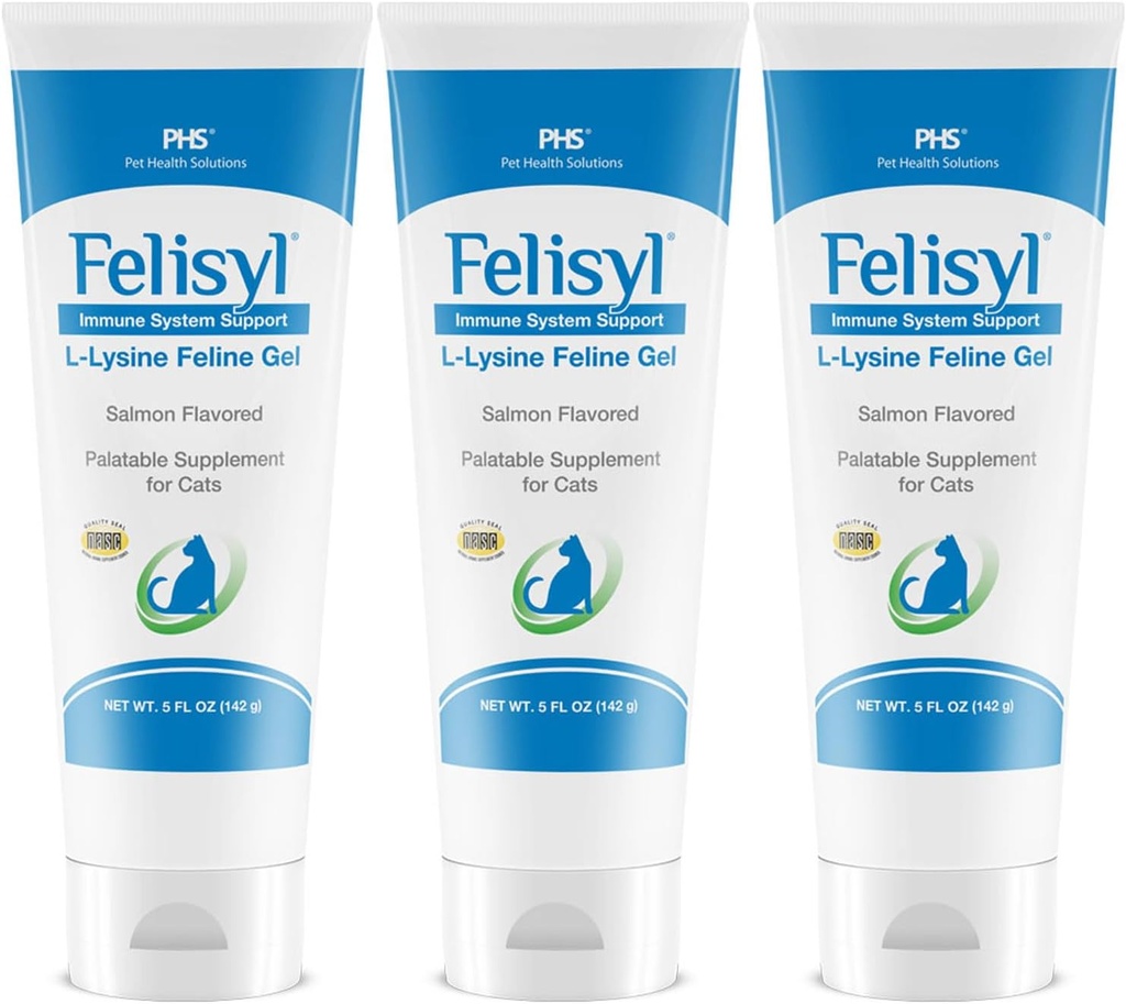 Felisyl L-Lysine Gel for Cats (5oz) - תומך Immune, Respiratory ו- Eye Health. Eases Sneezing, Runny Nose ו- Watery Eyes. Tasty Salmon Flavor - Made in the USA (3 Pack)