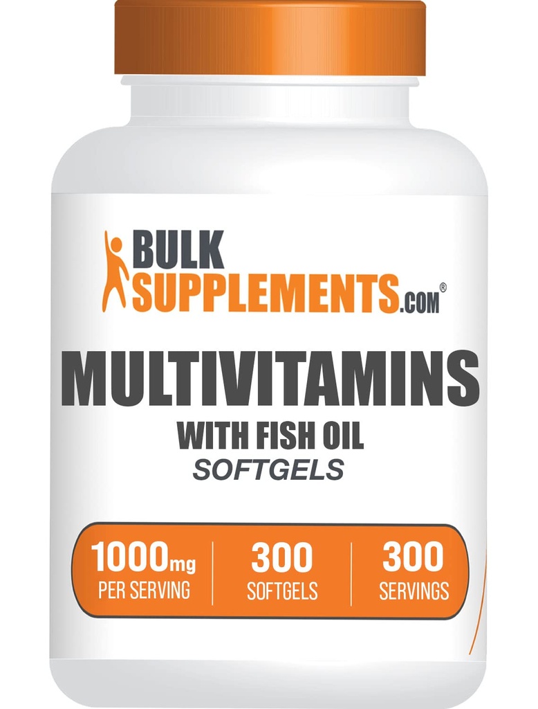 BulkSupplements.com Multivitamin Softgels - Daily Multivitamin Supplement, Multimineral for Men and Women with Fish Oil - Gluten Free, 1 Softgel לכל משרת (1000mg), הרוזן 300 (Pack of 1)