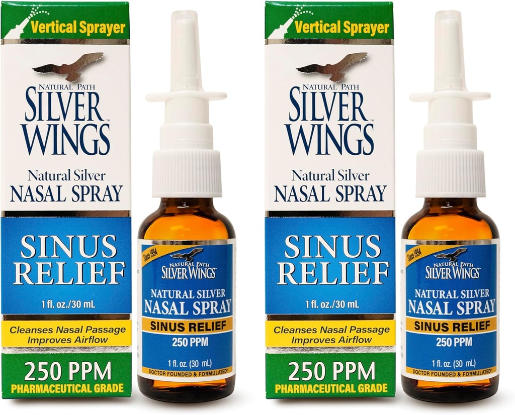 נתיב טבעי שביל Silver Wings Sinus Relief Natural Silver Nasal Spray - 250ppm - 1oz - 2 Pack