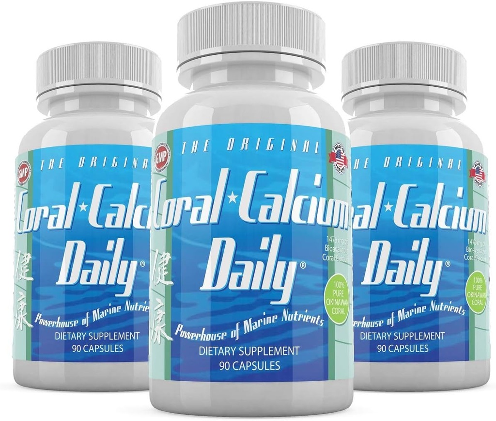 Daily Health - Pure Okinawa Coral Calcium - Marine-Grade Supplement with 72 Trace Minerals - 1475mg, 270 Vegetable Capsules (3 Month Supply)