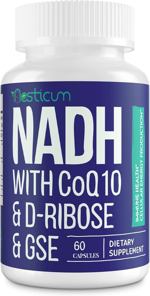 NADH 50mg + CoQ10 200 מ"ג + D-Ribose 150 מ"ג תוספת, Boosting NAD+ תוספי Immune System, cell Energy, Focus, מופחת Nicotinamide Adenine Dinucleotide, 60 וggie קפסולות